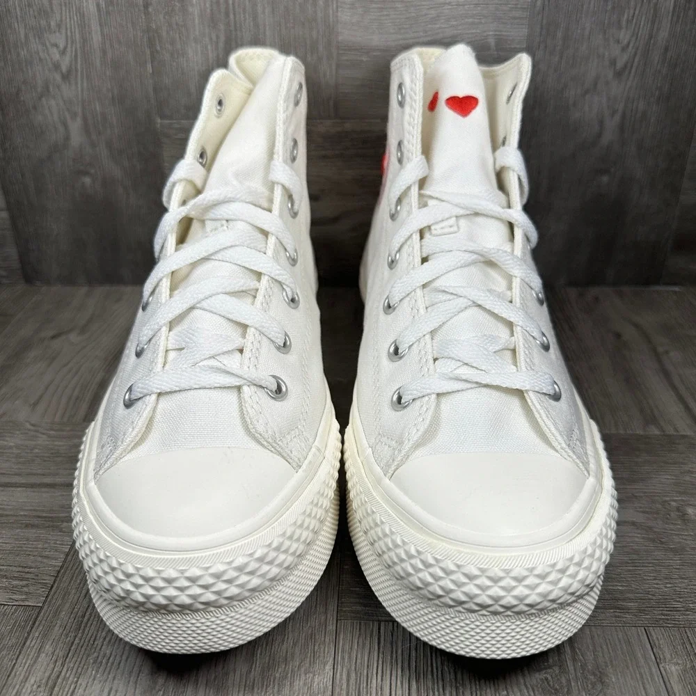 Converse High Top Sneakers Kids 3 White Heart Platform Canvas NEW A10716C